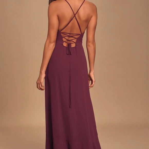 In Love Forever Plum Lace-Up High-Low Maxi Dress - Picture 2 of 4